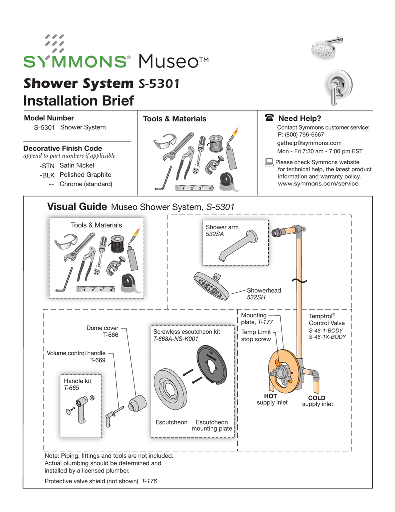 Symmons 5301-STN Museo Single Handle Shower Faucet in Satin Nickel,