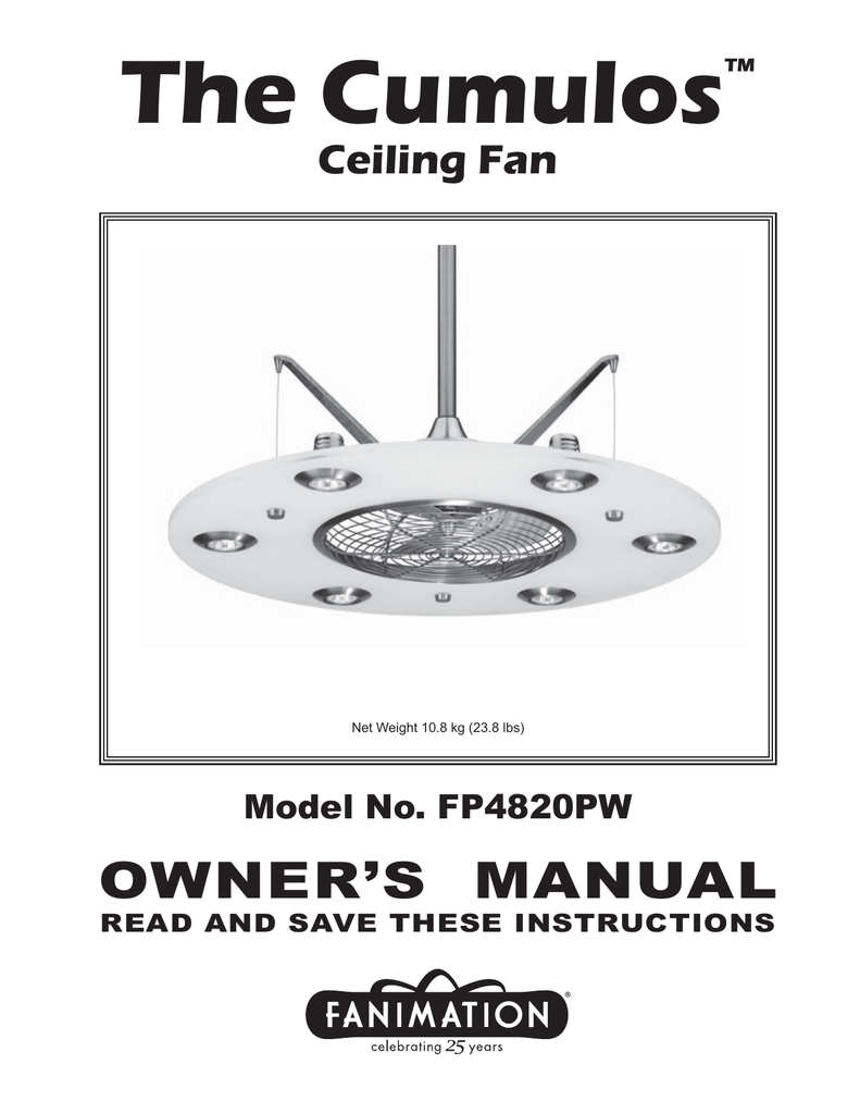 Fanimation Fp4820pw Ceiling Fan Installation Guide Manualzz Com