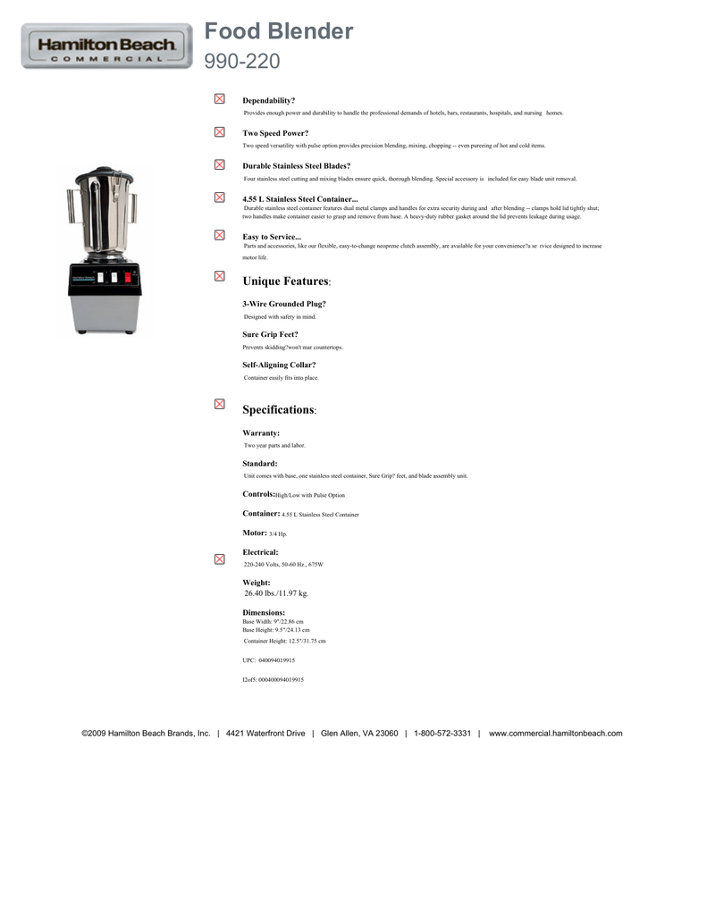 Hamilton Beach Commercial Blender 990 Parts Reviewmotors.co