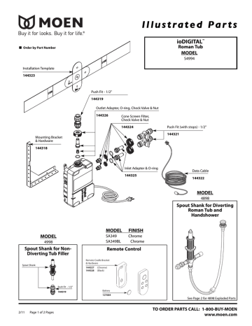 Moen S4994 Moen ioDigital Roman Tub Valve Exploded Parts View | Manualzz