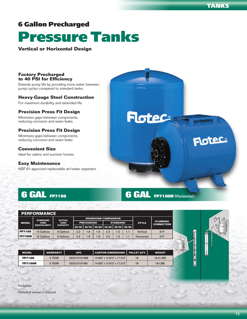 Flotec FP7100H, FP7100 Specification Manualzz