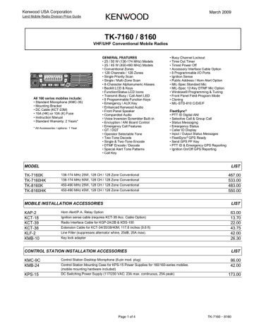 Kenwood TK-7160 H Mobile Vehicle Radio 45 Watts 128 CH VHF 136-174 