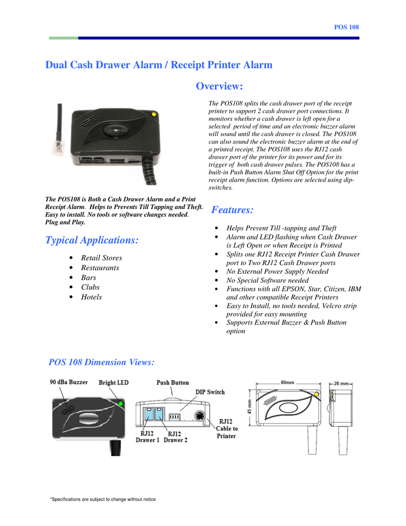 Dual Cash Drawer Alarm Receipt Printer Alarm Manualzz Com