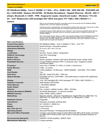 HP EliteBook 8560p - Core i7 2620M / 2.7 GHz | Manualzz