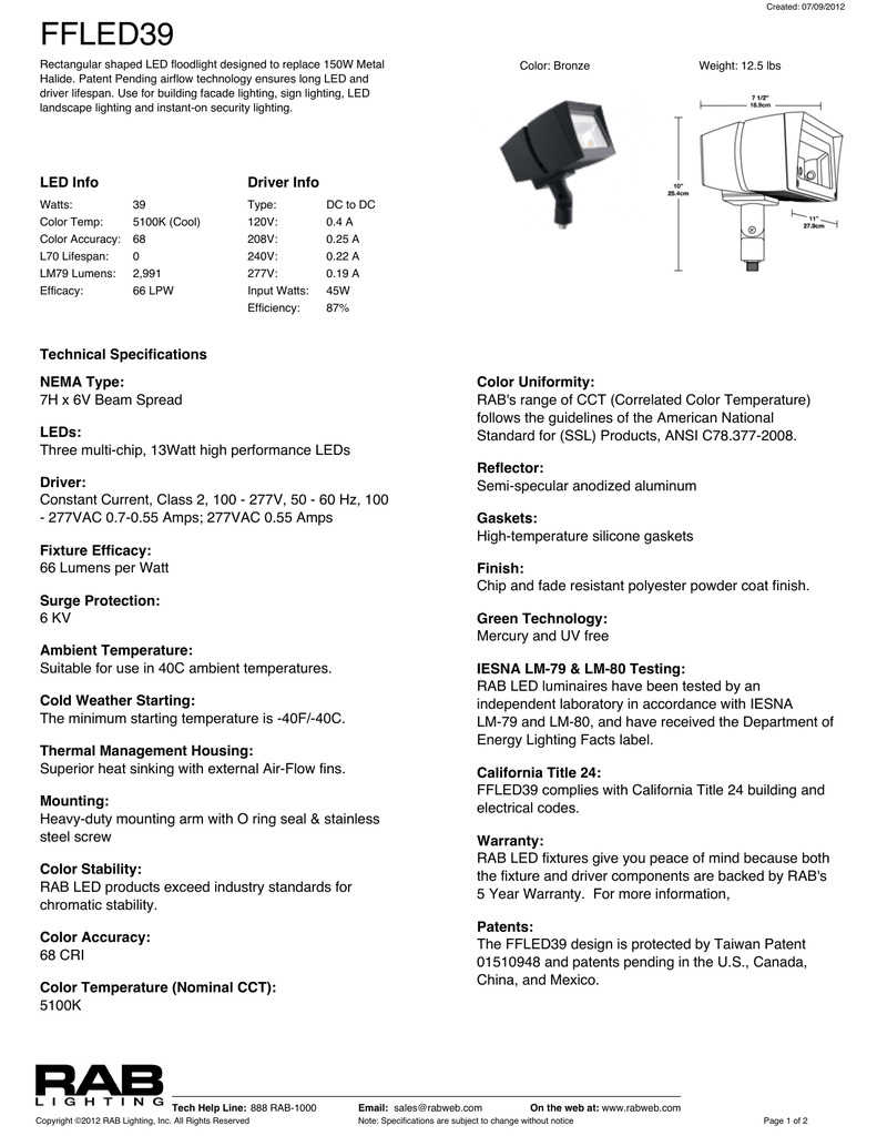 Rab Lighting Inc Spec Sheet Ffled39 Manualzz Rab Lighting Inc Spec Sheet