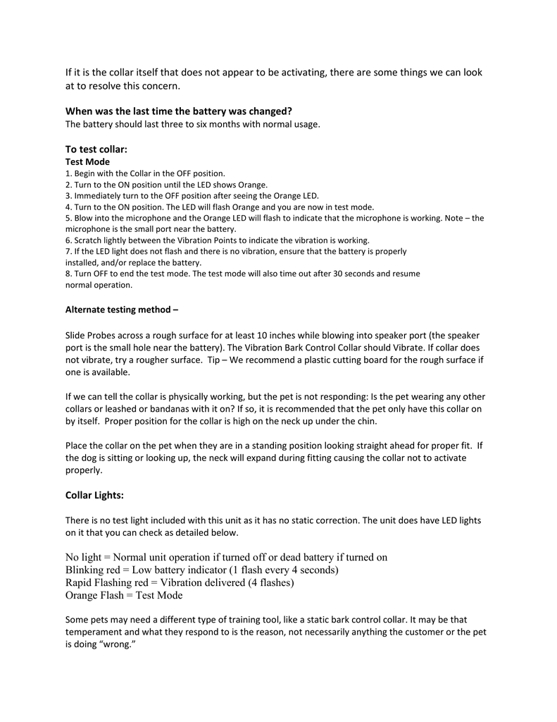 Vibration Bark Control Collar Troubleshooting Manualzz