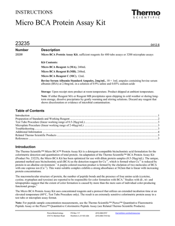 Thermo Fisher Scientific Micro BCA Protein Assay Kit User Guide | Manualzz