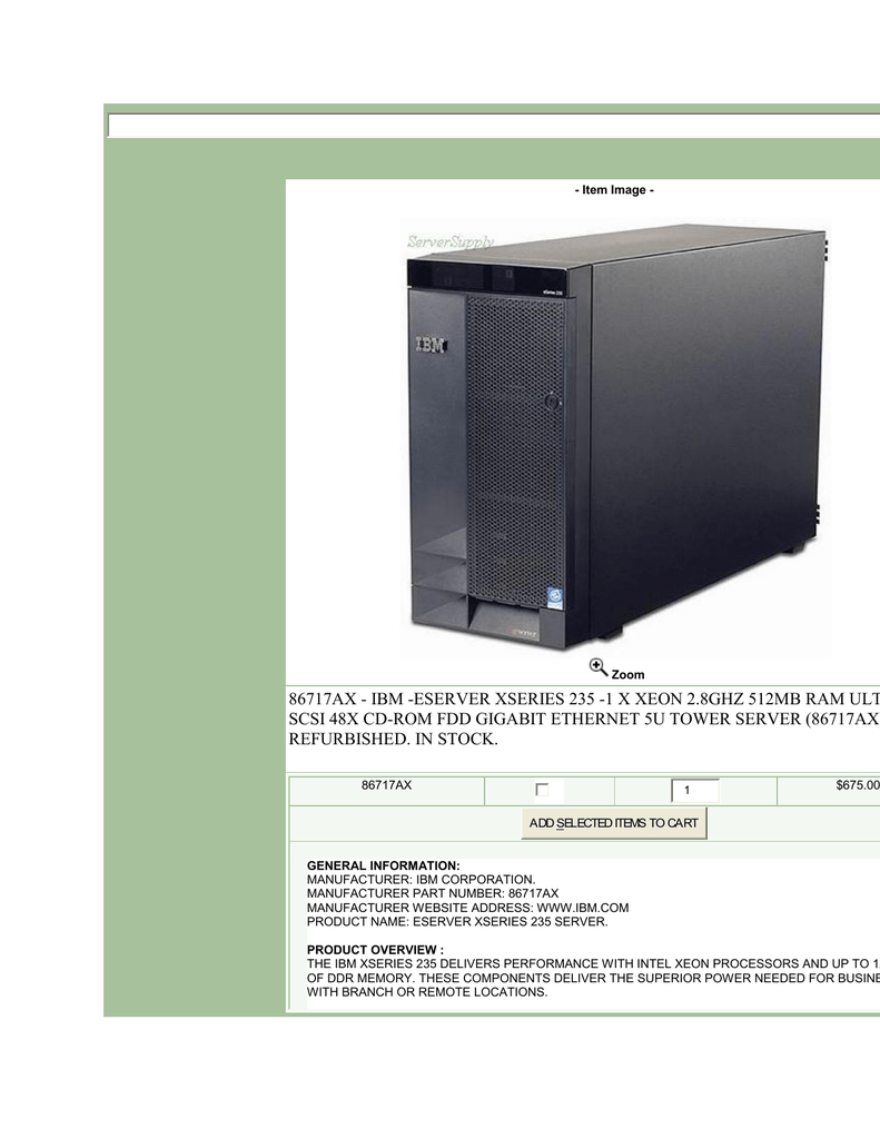 86717AX - IBM -ESERVER XSERIES 235 | Manualzz