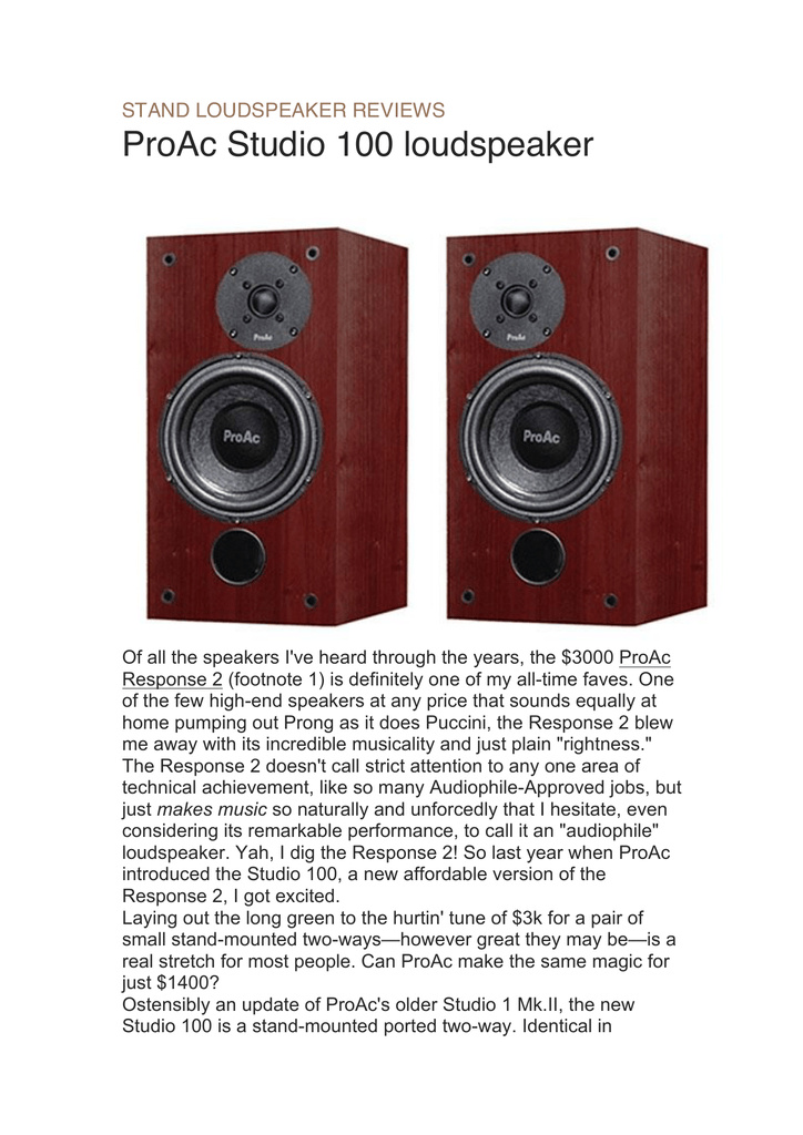 ProAc Studio 100 loudspeaker | Manualzz