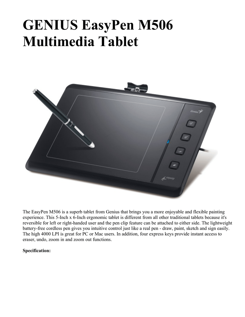 Genius Easypen M506 Multimedia Tablet Manualzz