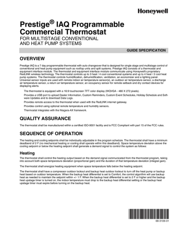 Prestige IAQ Programmable Commercial Thermostat | Manualzz