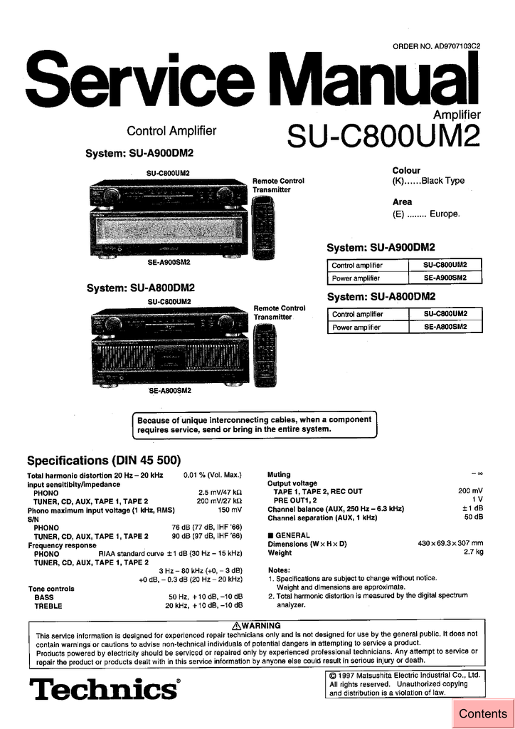 Technics Su C 800 Um 2 Service Manual, Technics Component Stereo Wiring Diagram