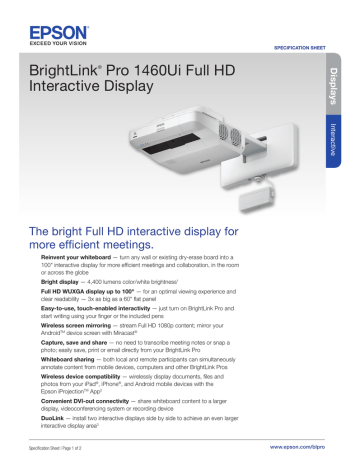 Epson BrightLink Pro 1460Ui + Mount Projector Specification Sheet | Manualzz