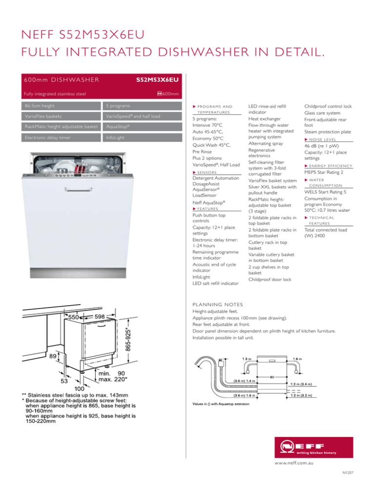 neff s52m53x6eu fully integrated dishwasher in detail. Manualzz