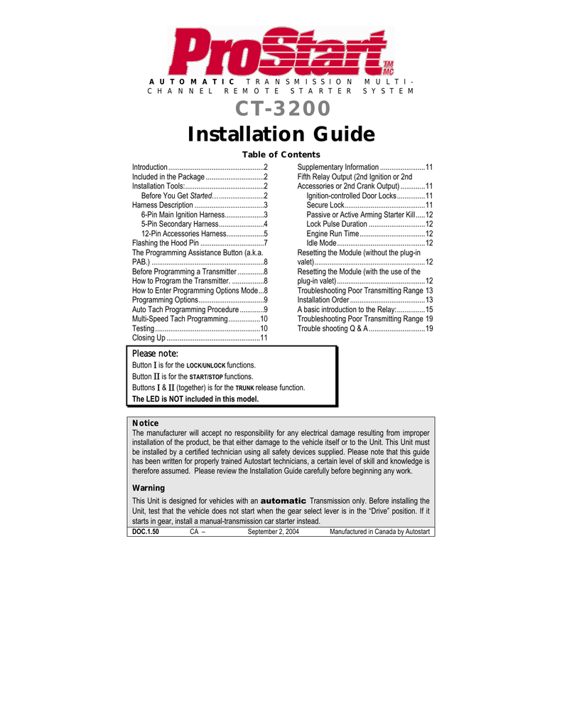 Autostart User manual CT3200 Installation Guide Manualzz