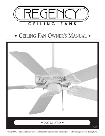 Patio Pro Manual Regency Ceiling Fans Manualzz Patio Pro Manual Regency Ceiling Fans, Regency Ceiling Fan Replacement Parts
