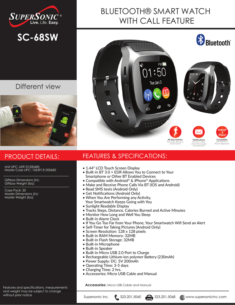 Supersonic bluetooth smartwatch with call online feature