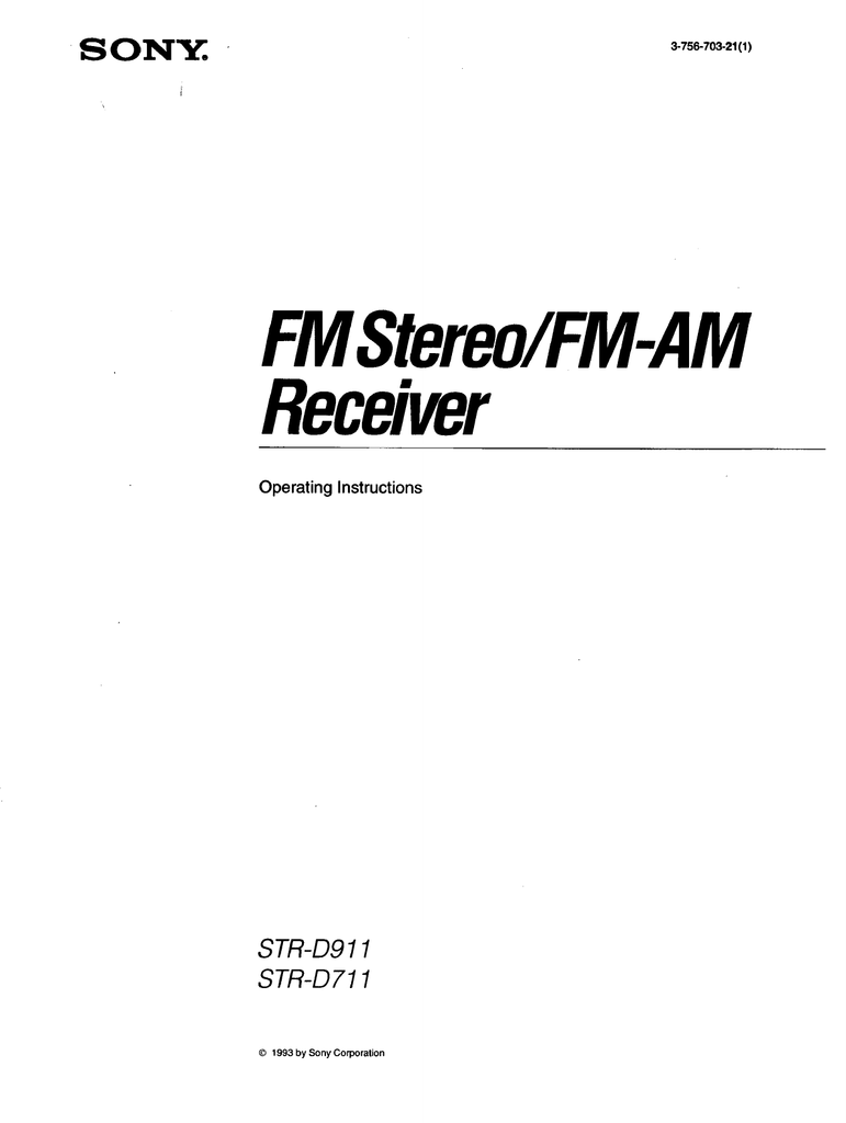 Sony STRD911 AM/FM Stereo Receiver Owner's Manual Manualzz