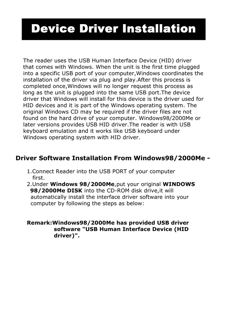 windows 98 usb device drivers