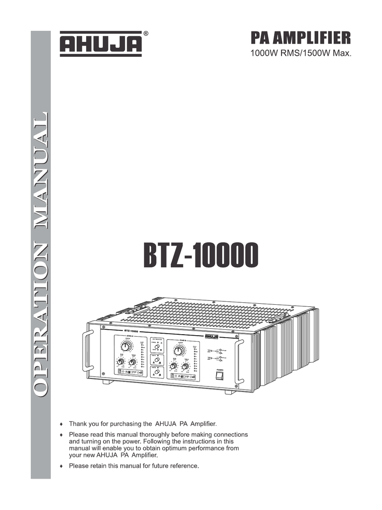 Ahuja Btz 10000 Operating Instructions Manualzz