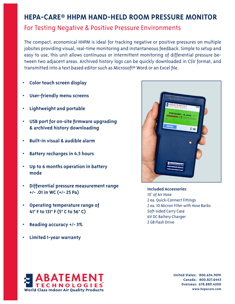 Hhpm Hand Held Differential Room Pressure Monitor Manualzz Com