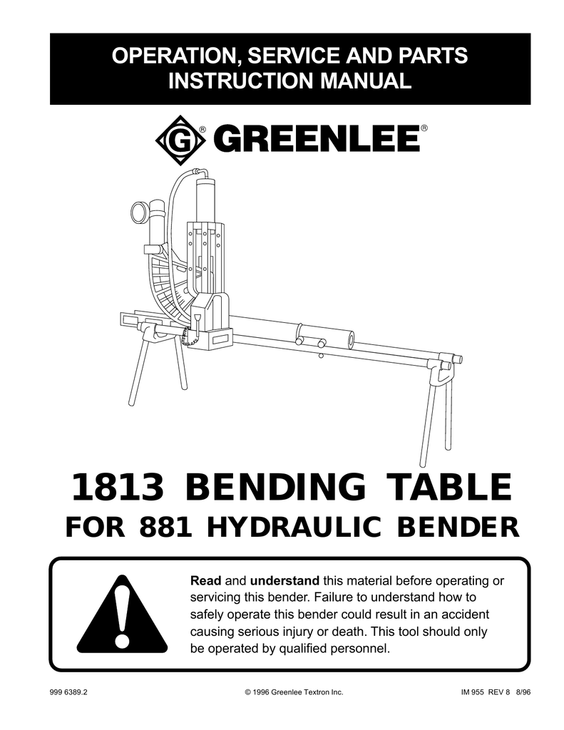 Greenlee 1813 Bending Table for 881 Bender User manual | Manualzz