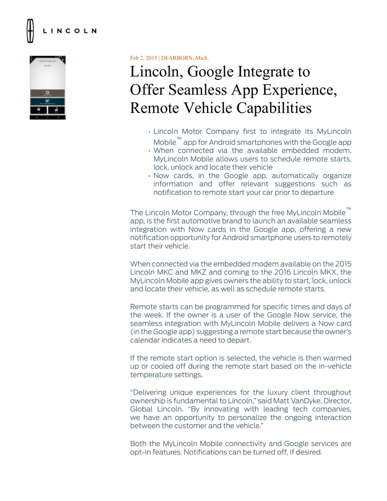 My Lincoln Mobile App >> Lincoln Google Integrate To Offer Seamless App Experience My Lincoln Mobile App >> Lincoln Google Integrate To Offer Seamless App Experience