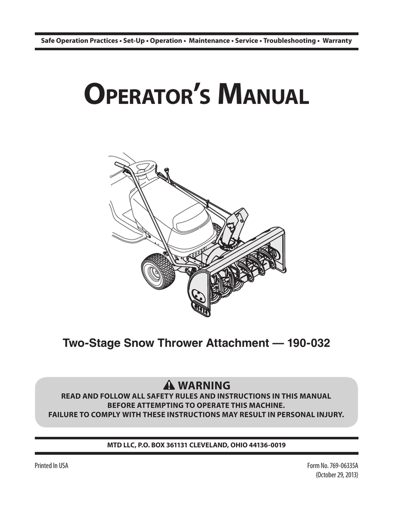MTD Genuine Parts OEM190032 42in Twostage Residential Attachment