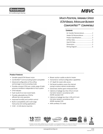 Goodman Specifications | Manualzz