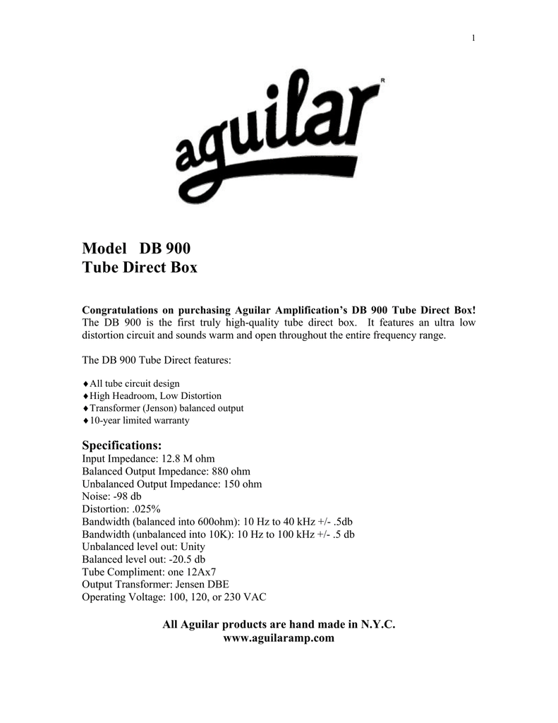 Aguilar DB 900 Specification | Manualzz