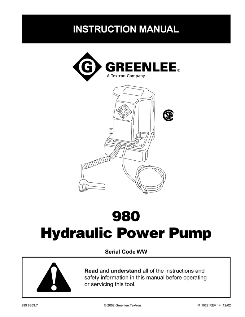 Greenlee 980 Instruction manual Manualzz