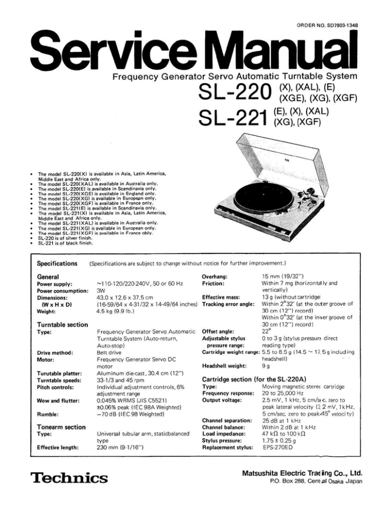 Technics Sl 2 Service Manual Manualzz
