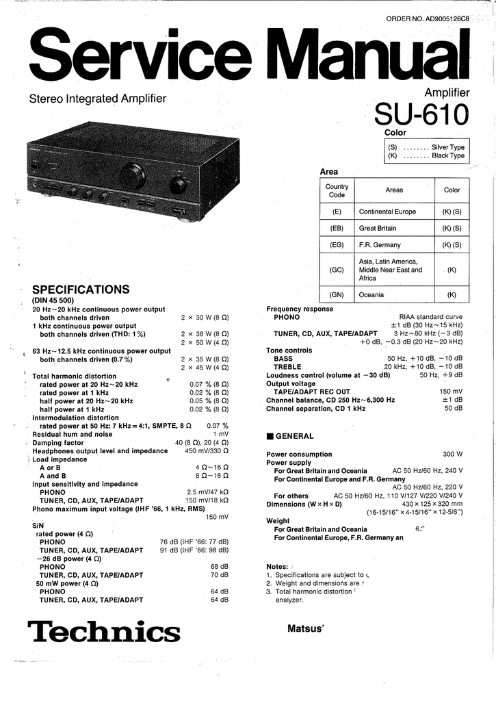 Technics Su 610 Service Manual Manualzz