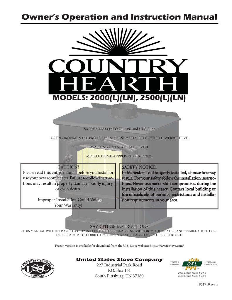 Country Hearth 2000 Owner's Operation And Instruction Manual | Manualzz