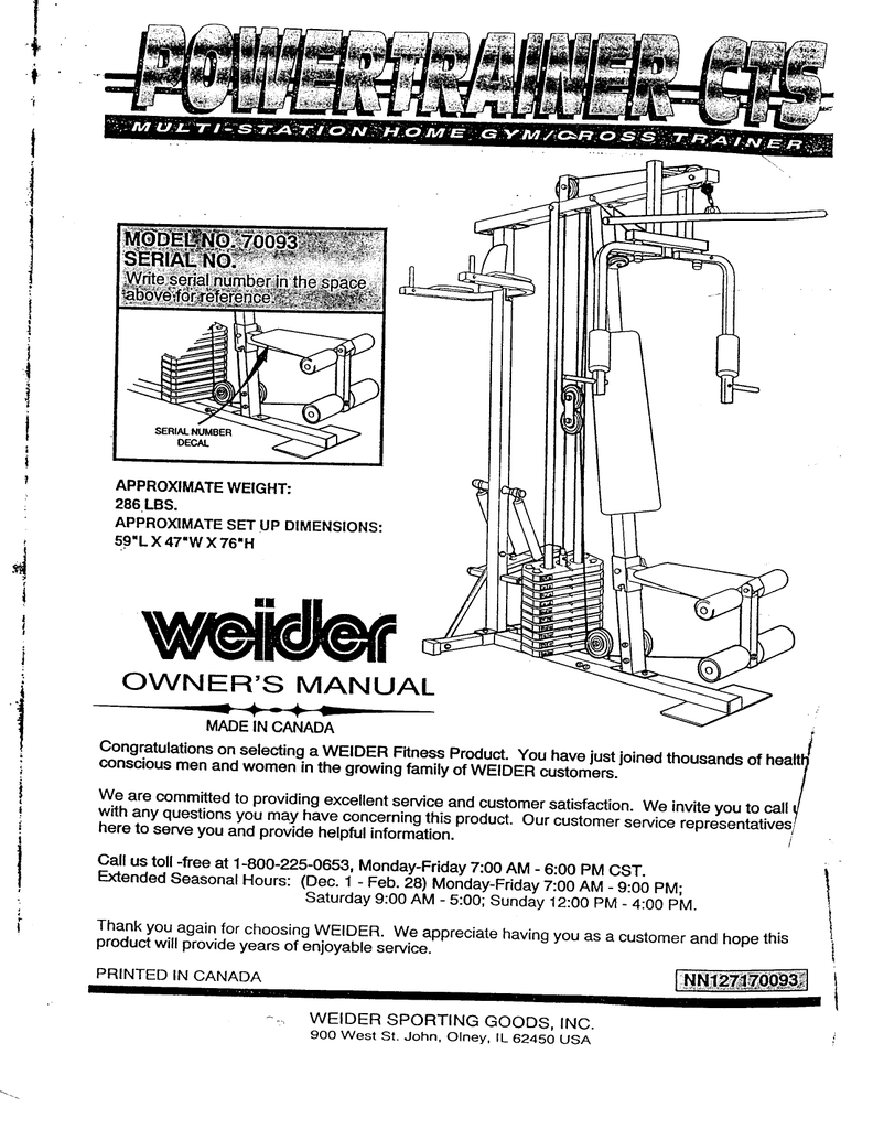 Page 1 I I Serial Number Decal Approximate Weight 286 Manualzz