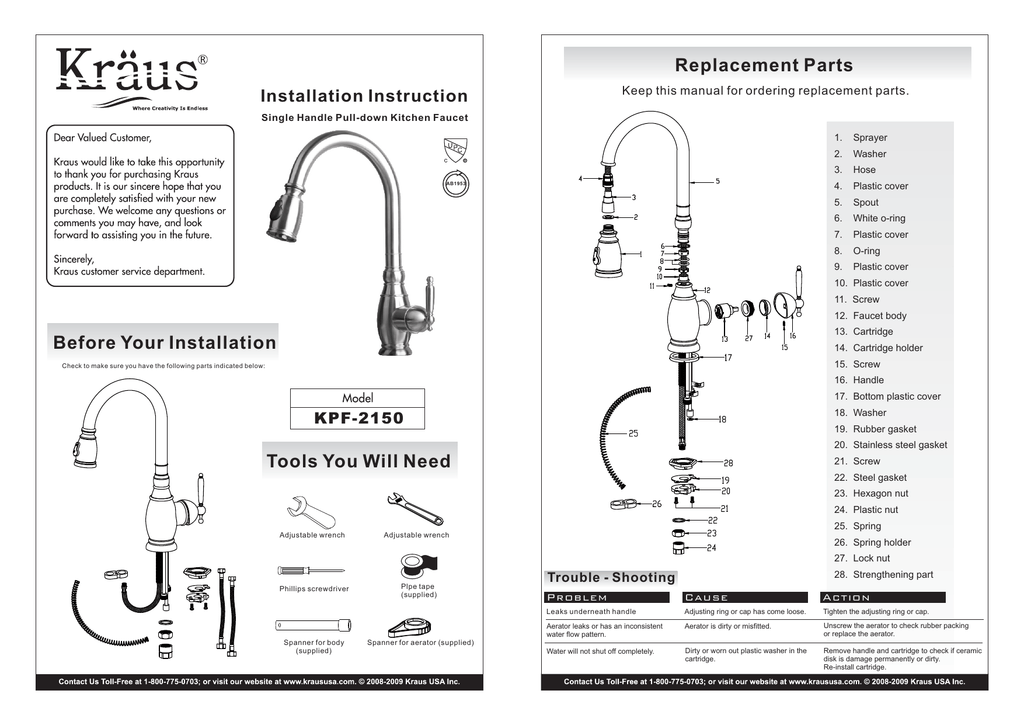 Kraus Kitchen Faucet Parts | Tyres2c