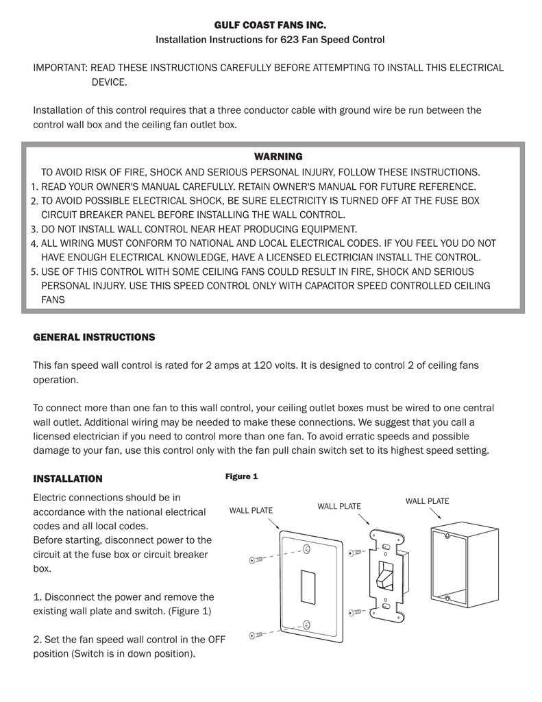 Gulf Coast Fans Inc Installation Instructions For 623 Fan