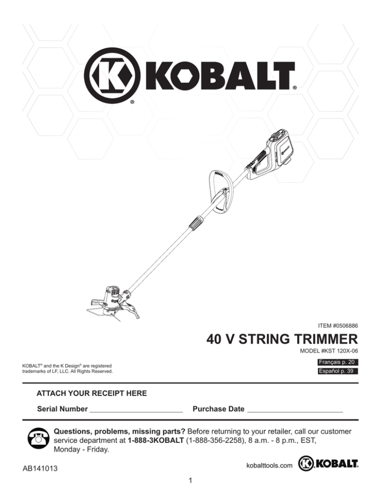 Kobalt KST 120X-06 User manual | Manualzz