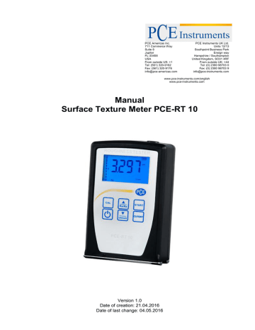 Surface Texture Meter PCE-RT 10 Manual | Manualzz