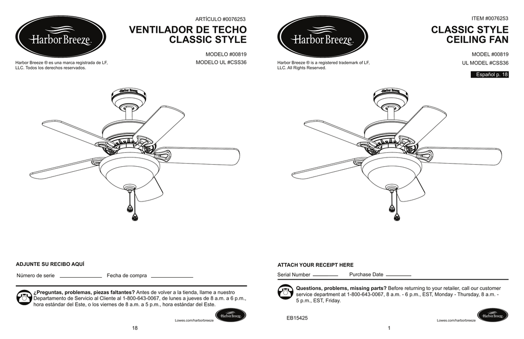 Classic Style Ceiling Fan Techo Style Manualzz Com