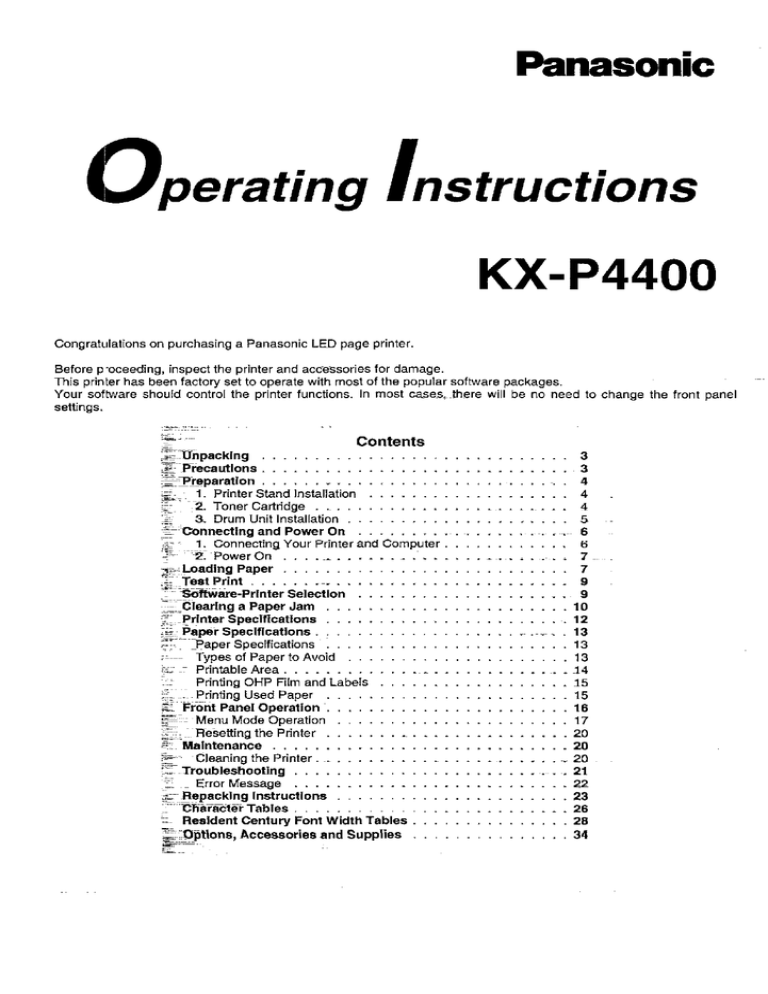 Panasonic Kxp4400 Operating Instructions Manualzz