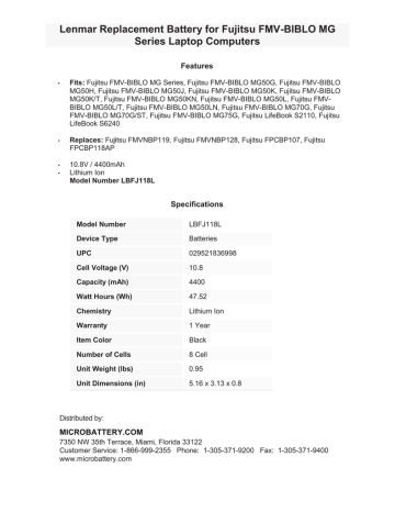 Lenmar Replacement Battery For Fujitsu Fmv Manualzz