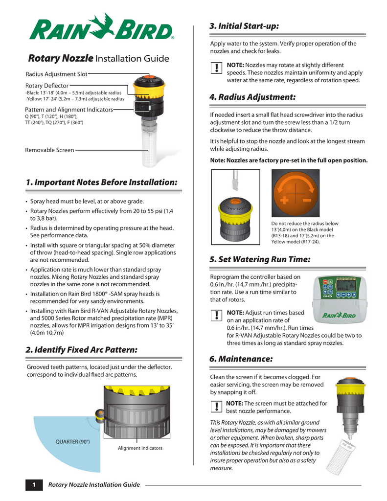 Rain Bird RN High Efficiency Rotary Nozzles Installation guide Manualzz