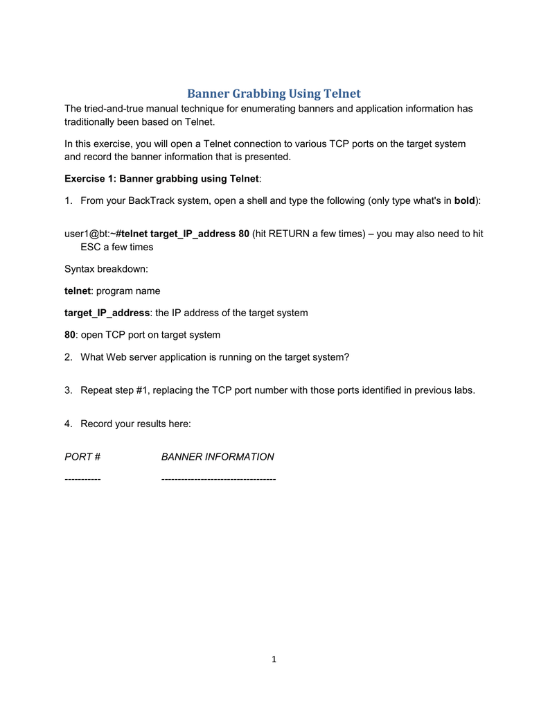 Banner Grabbing Using Telnet Manualzz Com