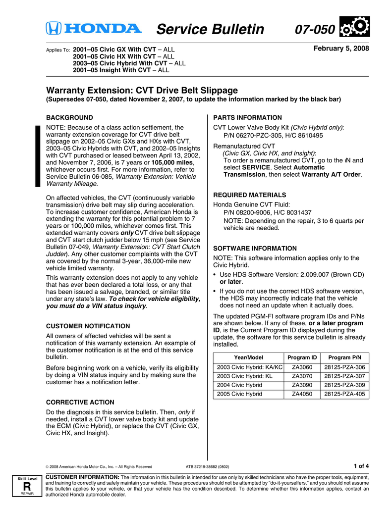 Service Bulletin 07-050  Manualzz