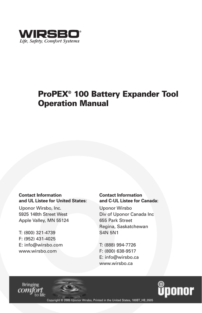 ProPEX® 100 Battery Expander Tool Operation Manualzz