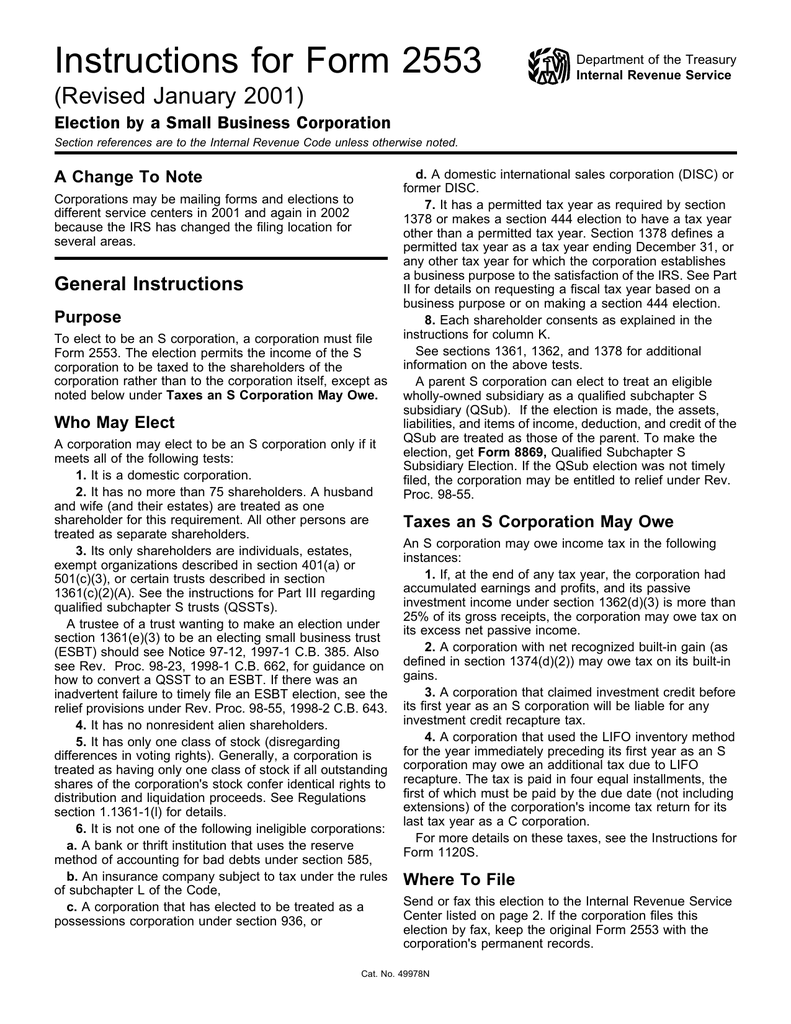 Instructions For Form 2553 Manualzz