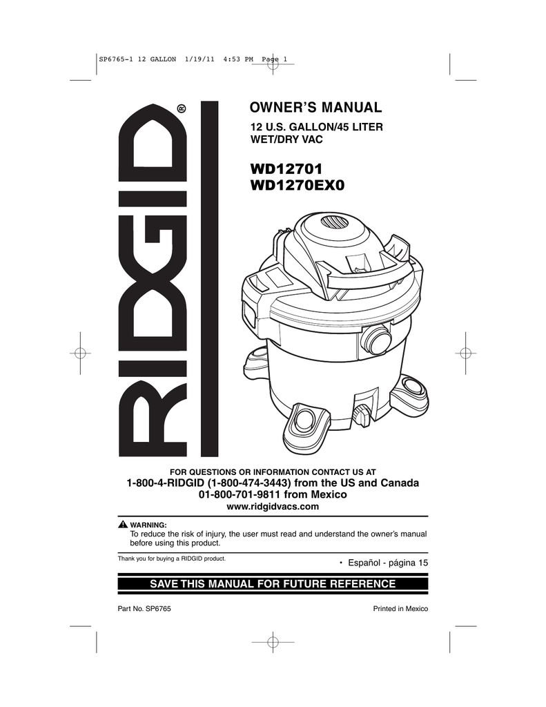 User manual Ridgid WD06700 (English - 28 pages)