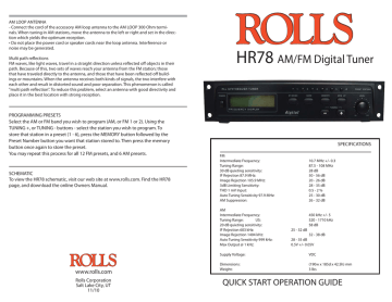 Rolls HR78 AM/FM Digital Tuner User Manual | Manualzz