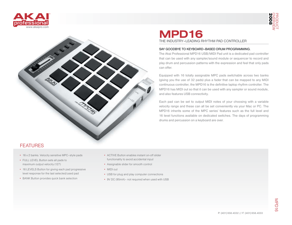 AKAIpro MPD16 USB/MIDI PAD CONTROL UNIT Driver Download For Windows